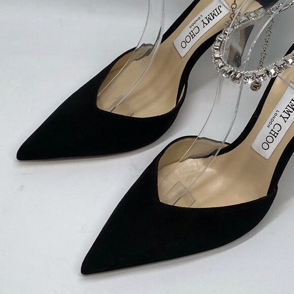 Jimmy Choo Black Suede Pumps with Crystal Embellishment size 38.5 - Picture 7 of 16